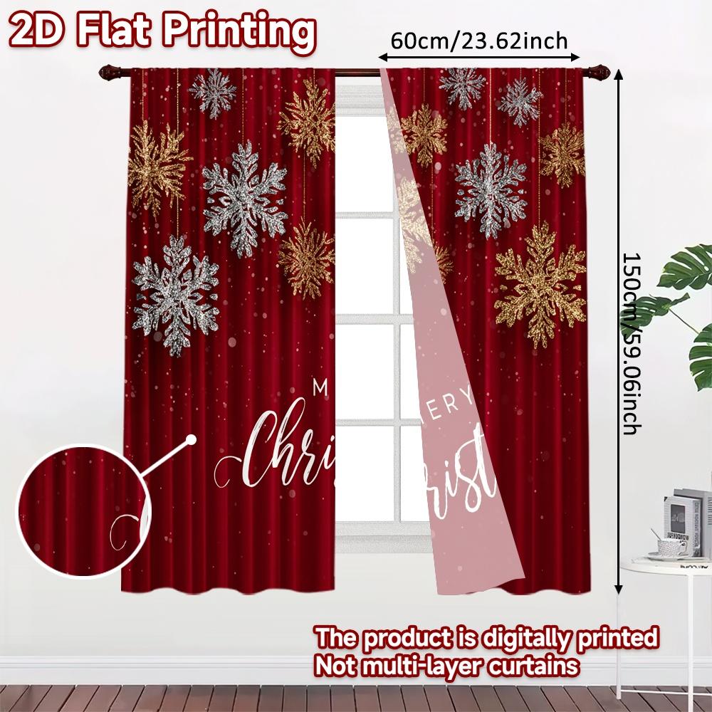 2pcs   2D FLAT PRINTING Curtains (Without Rod) Christmas Snowflakes Modern Fashionable Curtainments during the Christmas holiday