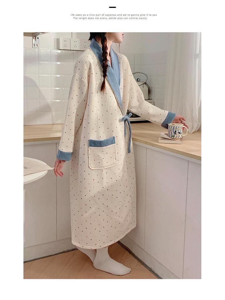 New Style Air Cotton Maternity Nursing Nightdress – Long Sleeve, Suitable for Autumn/Winter, Perfect for Postpartum/Breastfeeding
