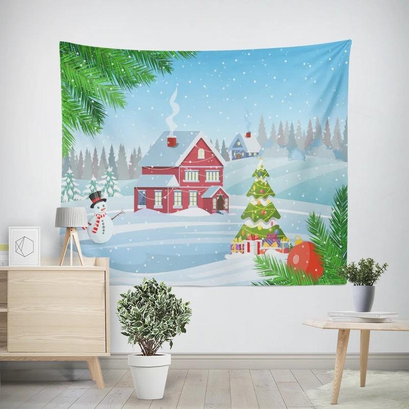 New Year Christmas Snowman Gift Box Pattern Living Room Bedroom Decorative Tapestry