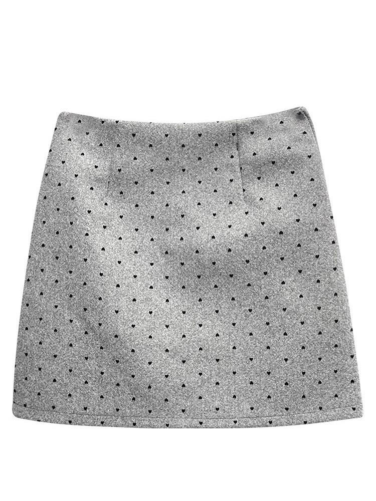 Polka Dot Woolen Skirt for Plus Size Women - Korean Style Hip-Hugging Autumn/Winter Fashion