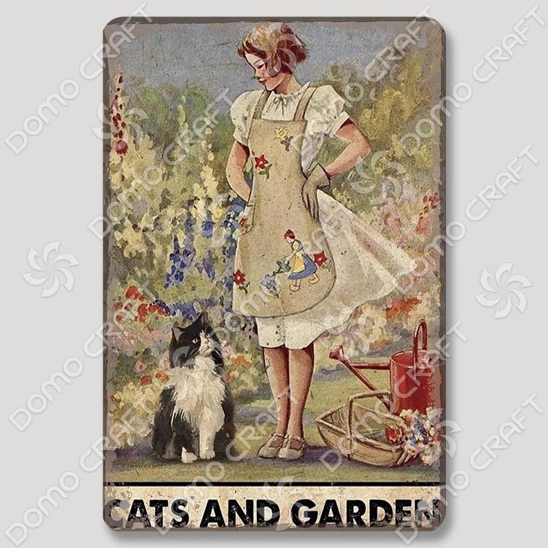 Vintage Cats Gardening Metal Tin Sign  xcm Wall Decor for Cafe Farmhouse Backgarden  Perfect for Home Decor  Gifts