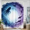 Shark Shower Curtain Oceanic Underwater Scene Print Polyester Bath Curtain With Hooks For Marine Decor