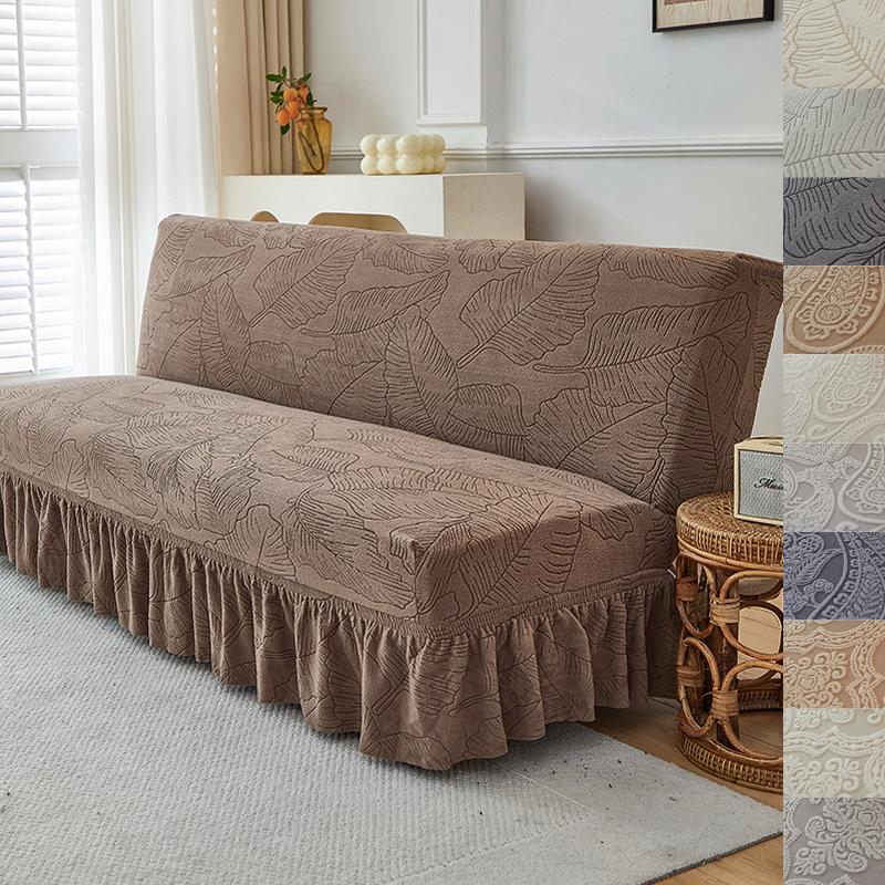 Armless Futon Cover Stretch Sofa Bed Slipcover Protector Elastic Feature Rich Textured High Spandex Small Checks Jacquard