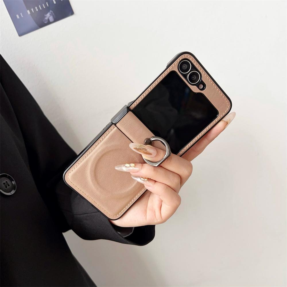 Leather Ring Holder for Magsafe Case for Samsung Galaxy Z Flip 6 5 4 3 7 Flip6 Flip5 Magnetic Bracket Shockproof Cover