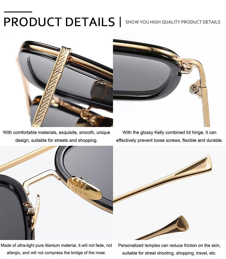 Retro Square Sunglasses for Men and Fashion Fine Metal Frame Trend Sunglasses [SHEEN KELLY] Women,