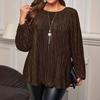 Women's Fashion Plus Size Solid Color Round Neck Long Sleeved Loose Casual T-shirt Top
