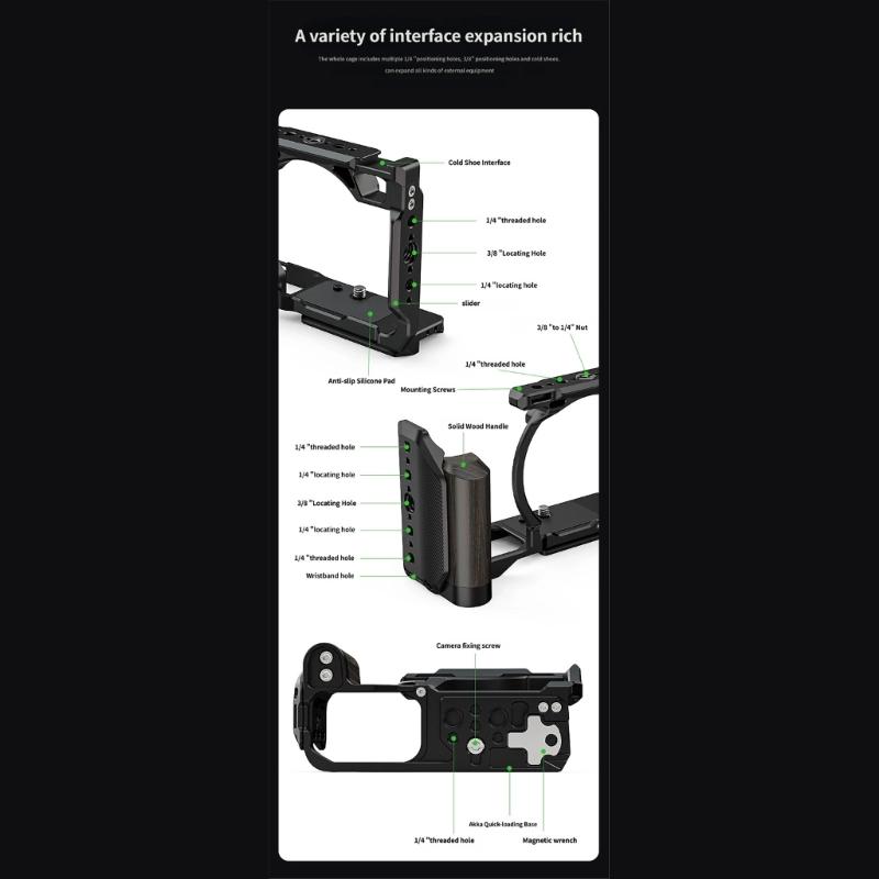 Camera Expansion Frame Cage with Comfortable Wood Grip and Multiple Mounting Point for ZR Photography Accessories