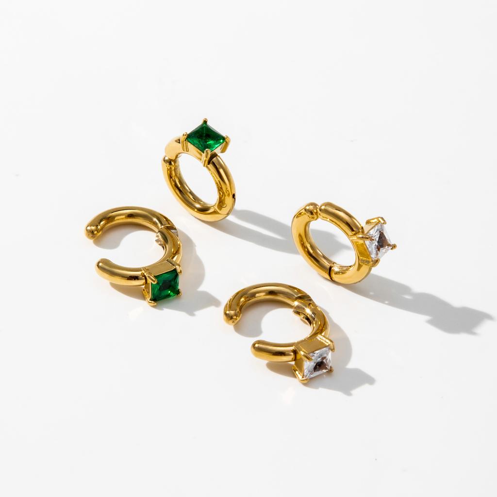 YF3652 Fashion Waterproof Jewelry Stainless Steel Ear Cuff 18K PVD Gold Plated Geometric Water Drop Zircon Clip on Earrings