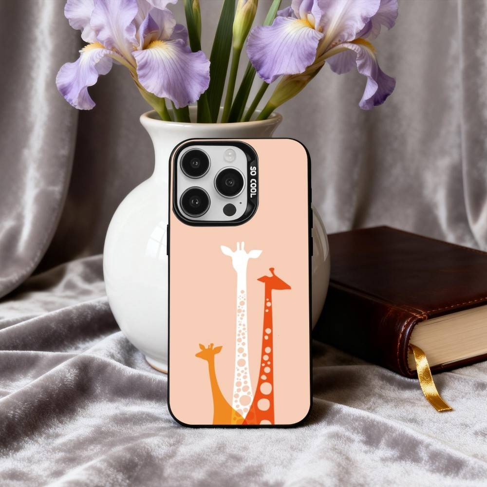 Towering Giraffe Art Phone Case For iPhone17,16,15,14,13,12,11 Plus,Pro Max Black Candy silver phone case