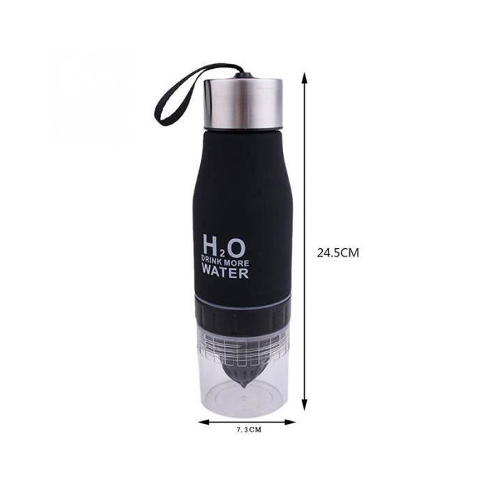 Bouteille Detox - SHOP-STORY - 650 ML - Infuseur de Fruit - Presse Agrume Intégré - Couleur Noir