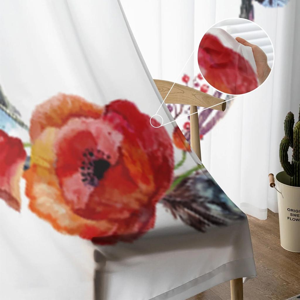 Wreath With Feathers In Boho Style Tulle Curtains For Living Room Decoration Modern Veil Chiffon Curtains Bedroom Sheer Voile