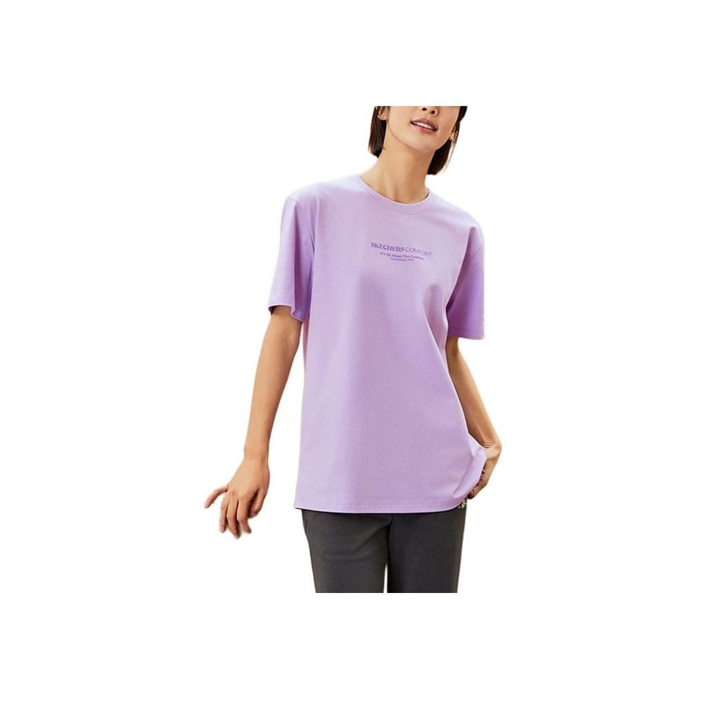 Skechers Sports Lifestyle SS25 Round Neck Slim Fit Versatile Short Sleeve Quick Dry Dopamine Style T-Shirt Unisex Tops Lavender-Purple L225U097-00KC