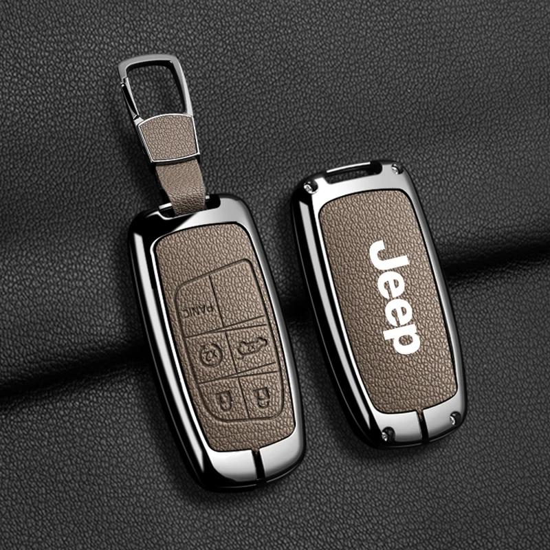 For Jeep High Quality Leather Car Key Case For Jeep Grand Cherokee WK2 KL Wrangler JK Commander Renegade Compass 2018 2022 Ac