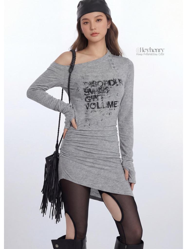 HeyHenry Early Spring Slimming One-shoulder Long Sleeve Women's Top