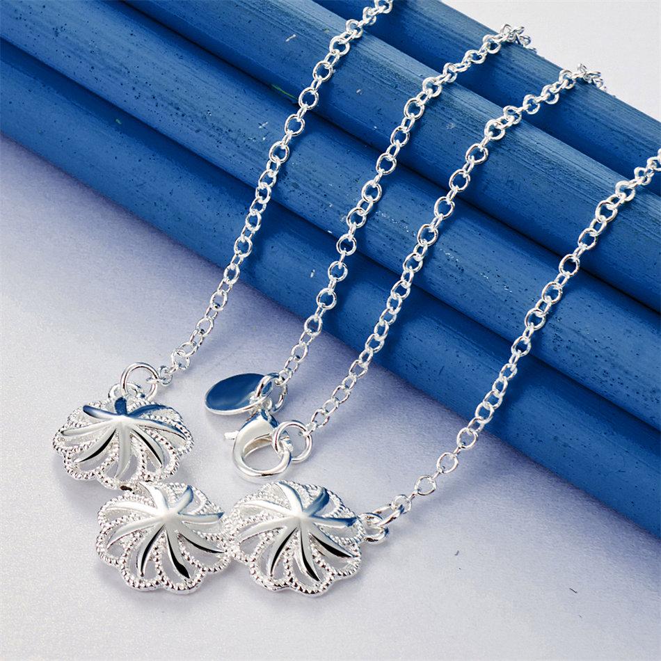 925 Sterling Silver 16-30 Inch Exquisite 3-flower Pendant Necklace for Women's Wedding Fashion Gifts, Jewelry Accessories