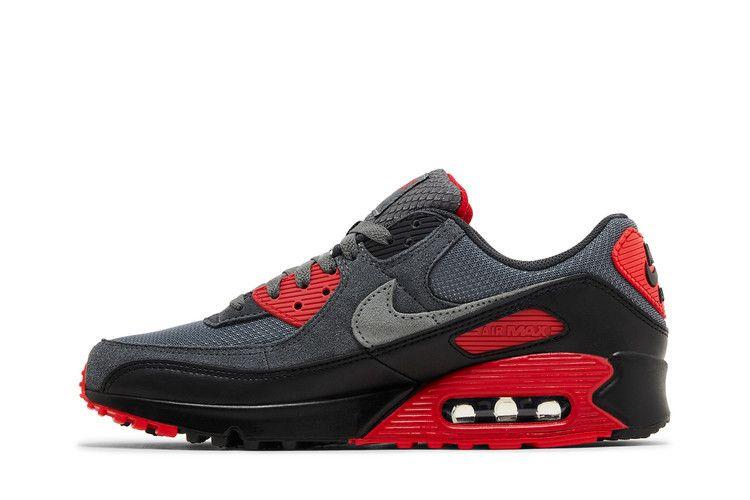 Herren Sneaker Nike Air Max 90 Smoke Grey Fire Red Schwarz/Rauchgrau/Eisen Grau/Feuerrot/Dunkelrauchgrau