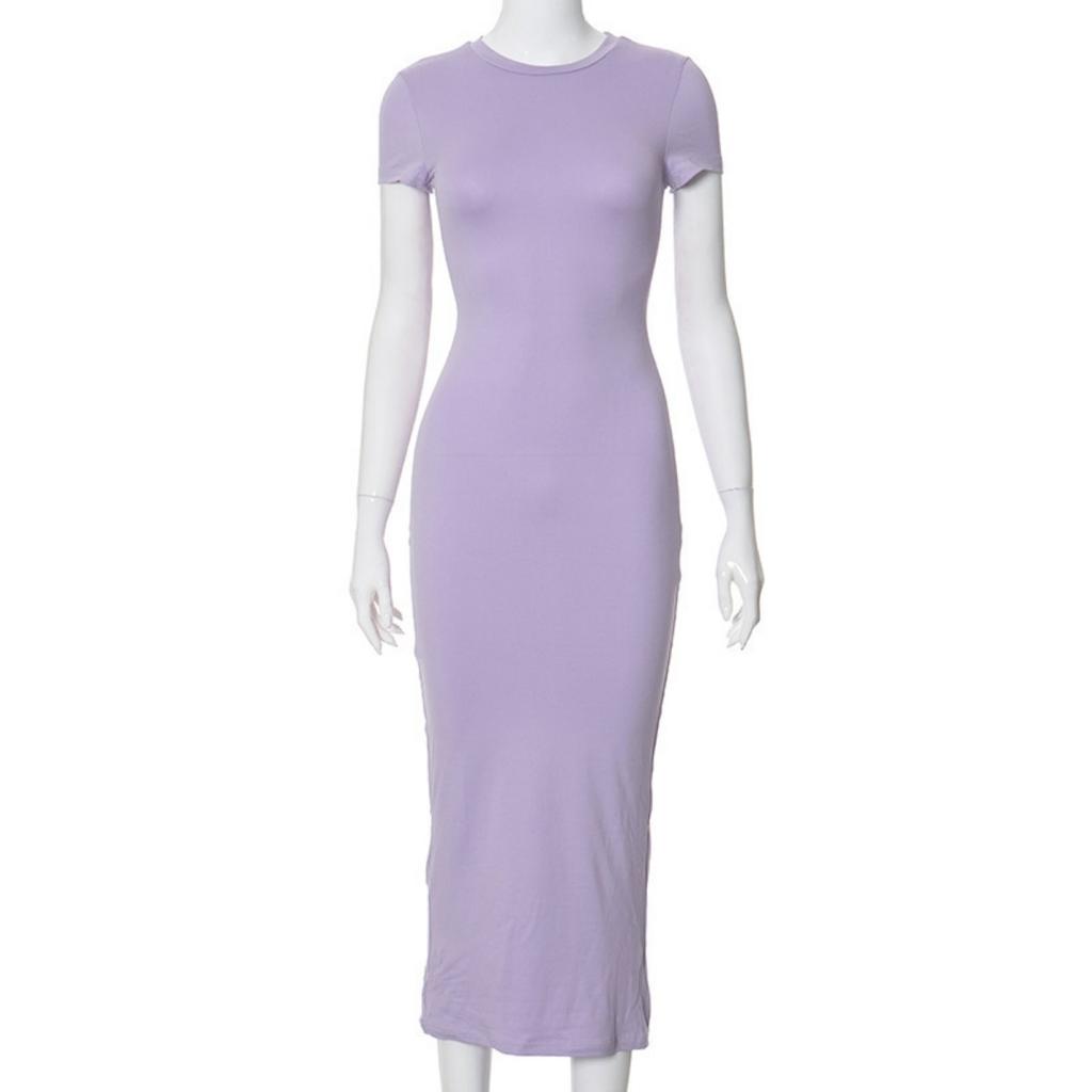 New Solid Color Round Neck Long Maxi Dress Streetwear Fashion Trendy Women's Dress European American Style