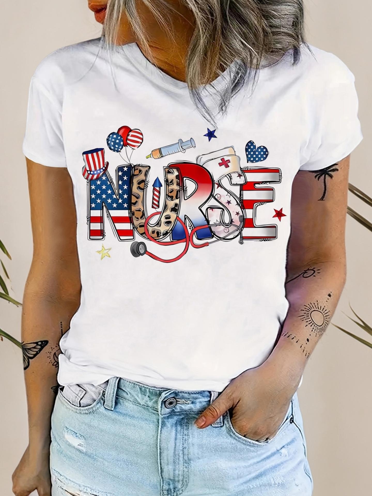 Nurse Patriotic USA Flag T-shirt M