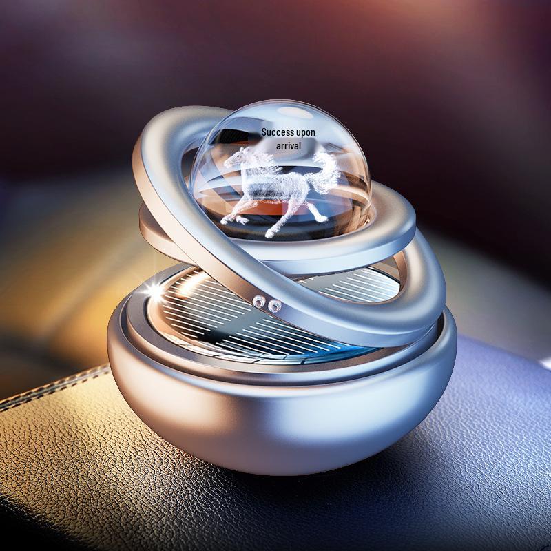 Solar-Powered Rotating Car Air Freshener with Aluminum Alloy and Aromatherapy Scent