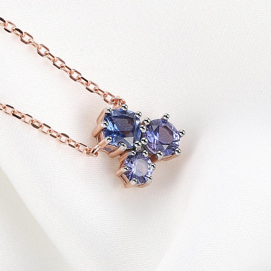 S925 Sterling Silver New Nano Tanzanite Rose Gold Color Separation Electroplating Necklace
