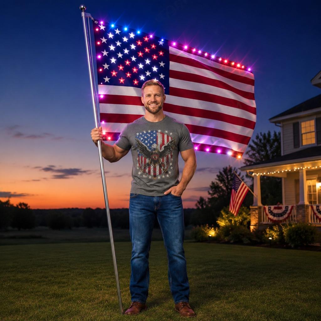 Patriotische LED-beleuchtete Flagge für den Innen- und Außenbereich Strapazierfähiges Gewebe mit integrierten LED-Lichtern zur Dekoration und Feier