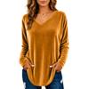 Women's Color V-Neck Long Sleeve Pullover Top for Casual Commuting and Daily Wear