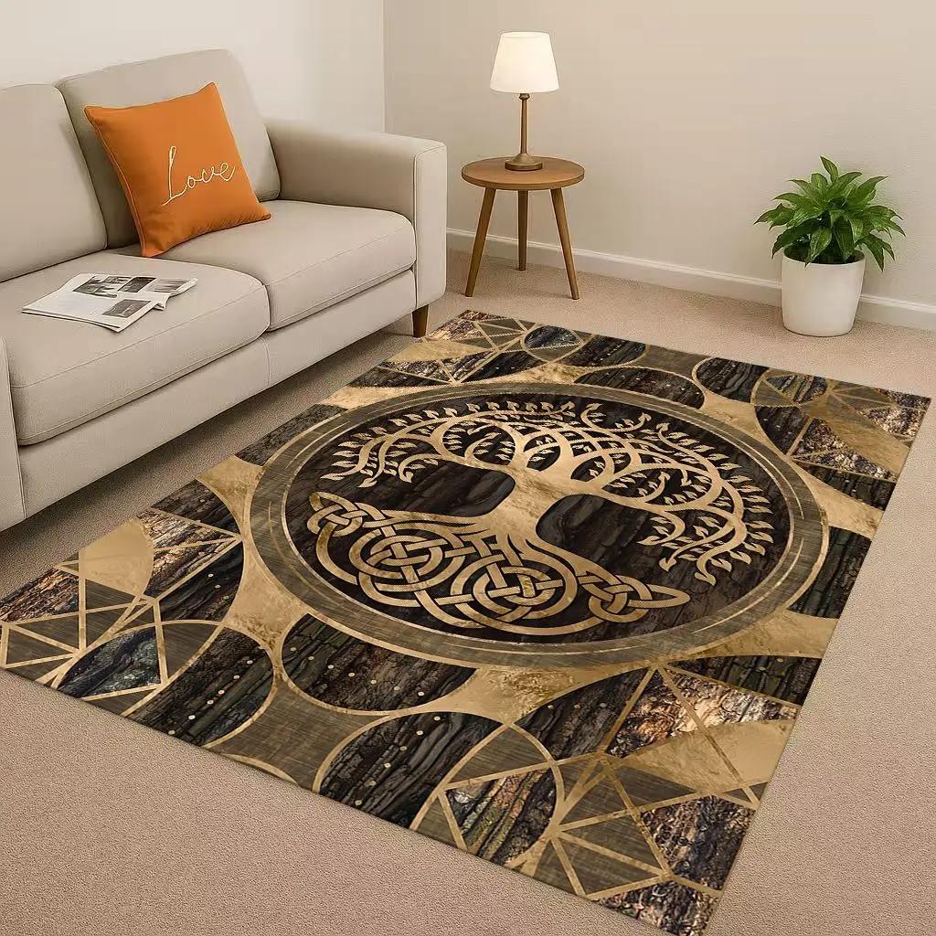 HD Colorful Tree of Life Yggdrasil Celtic Rune Living Room Non-Slip Area Rug Carpet for Bedroom Playroom Sofa,Home Decor Doormat