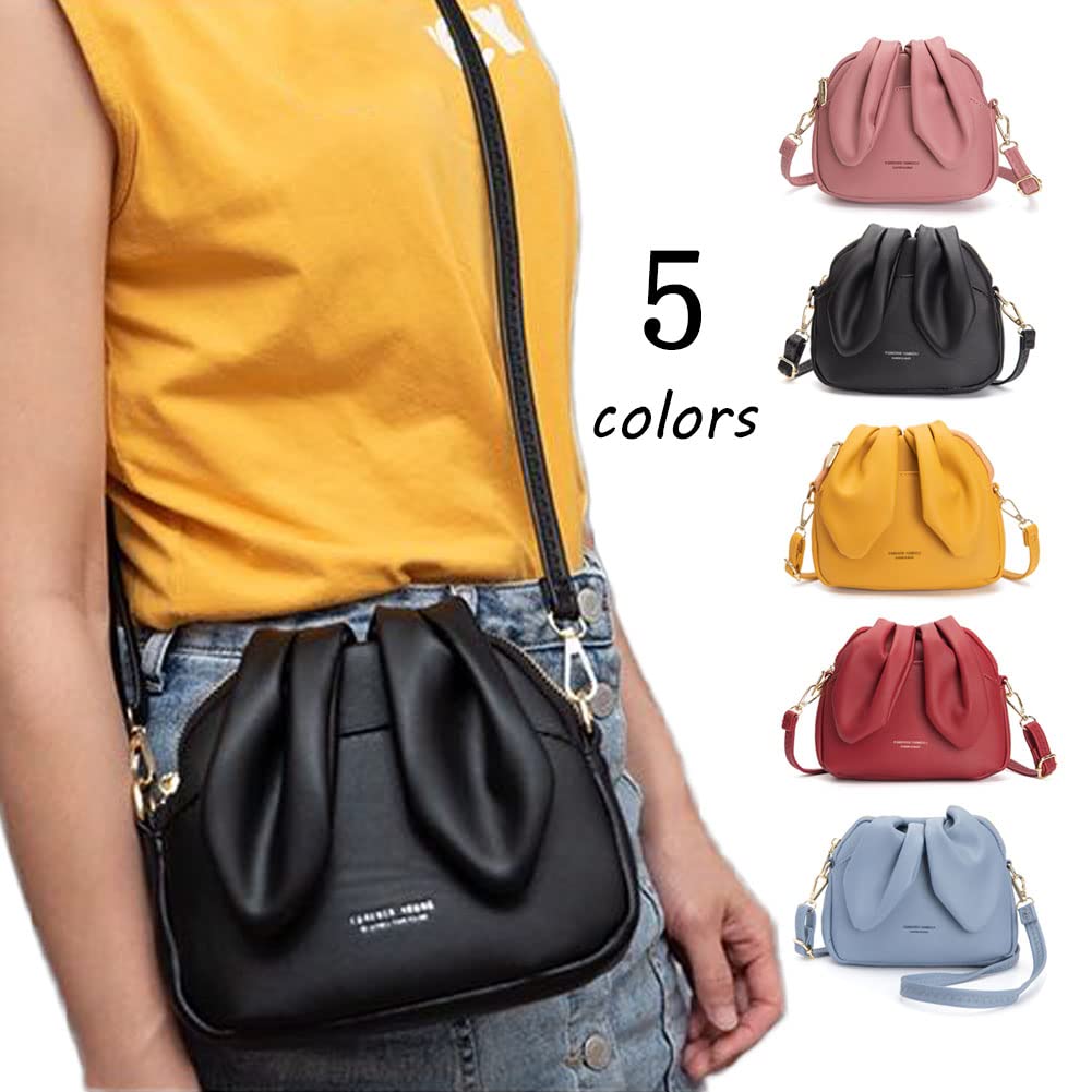 JoveJek Women's Shoulder Bag, Crossbody Bag with Rabbit Ears and Smartphone Pouch, Adjustable Length, Genuine Leather, Soft, Lightweight,