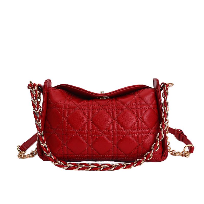 

Spring 2026 Diamond Quilted Chain Shoulder Bag - Women s High-End Crossbody, Versatile Fashion Style червоний
