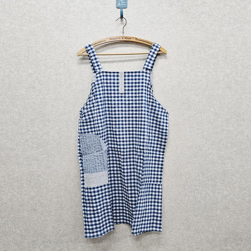 Natural blue check apron