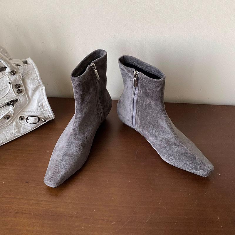 Fashion Fashion Flock Women Flats Ankle Modern Boots Shoes Female Pointed Toe Footwear Stretch Ladies Short Boots Zippers Shoes