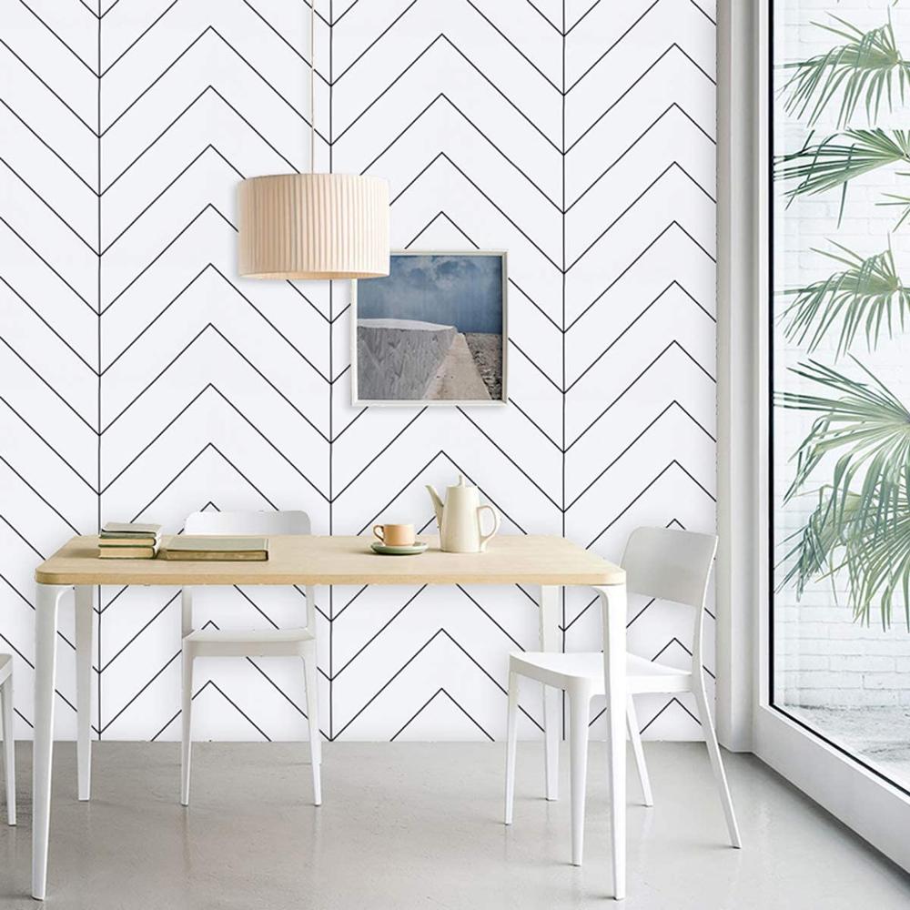 HaoHome White and Black Geometric Contact Paper Black Stripes Peel and Stick Wallpaper Modern Removable Self Adhesive Wall Paper