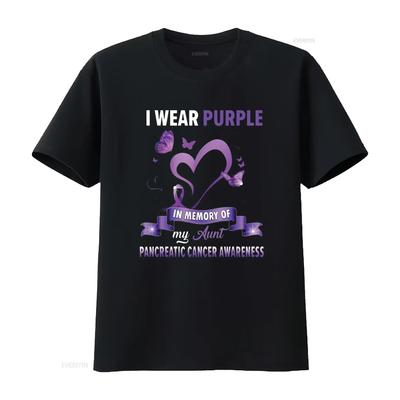 Womens I Wear Purple In Memory Of My Aunt Pancreatic Cancer Ribbon T Shirt Black 2X Large Vintage Washed Graphic