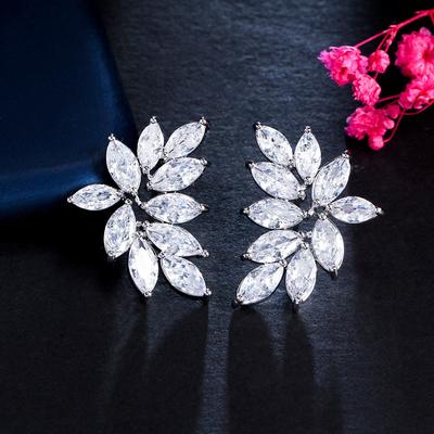Personalized Leaf Horse Eye Zircon Stud Earrings Women'S Banquet Ear Jewelry