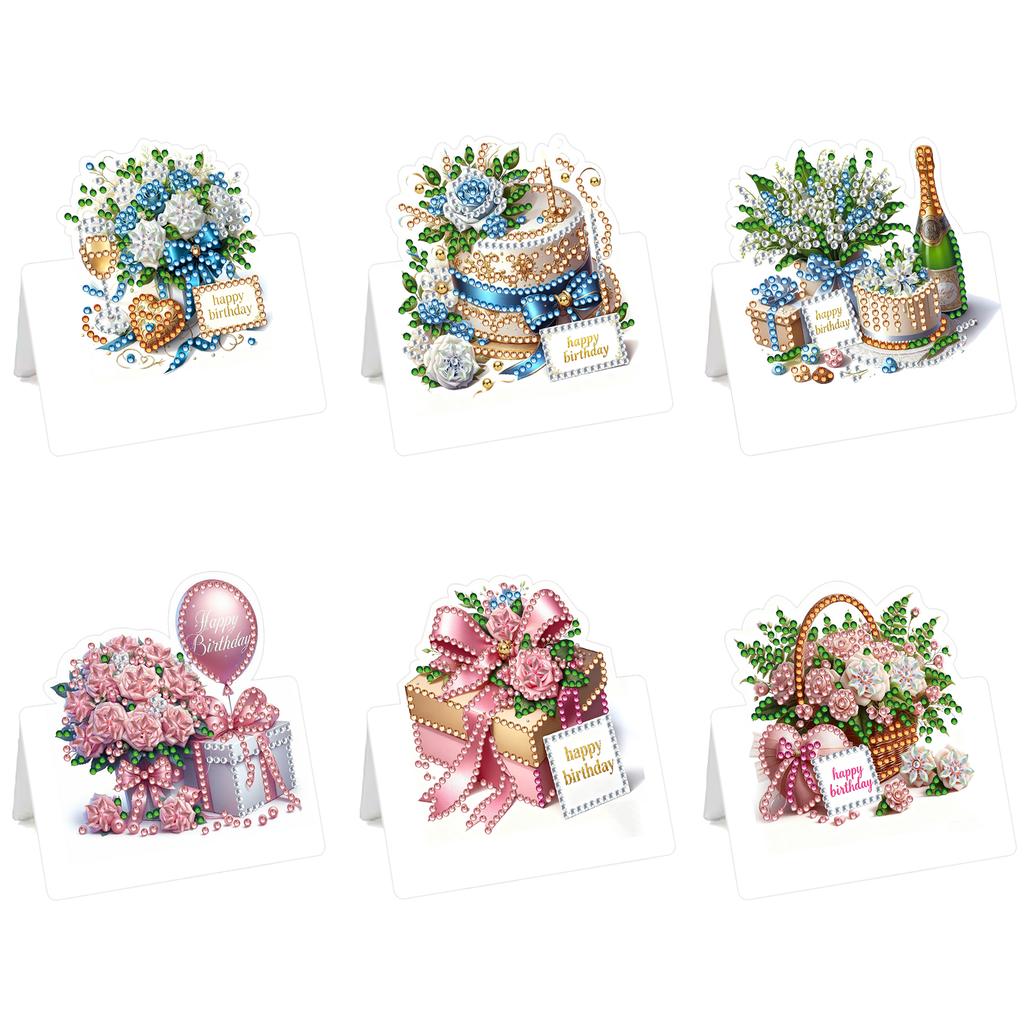 6Pcs Christmas Birthday DIY Diamond Painting Greeting Card Kit with Envelopes for Beginner Adult Birthday Holiday Blessing