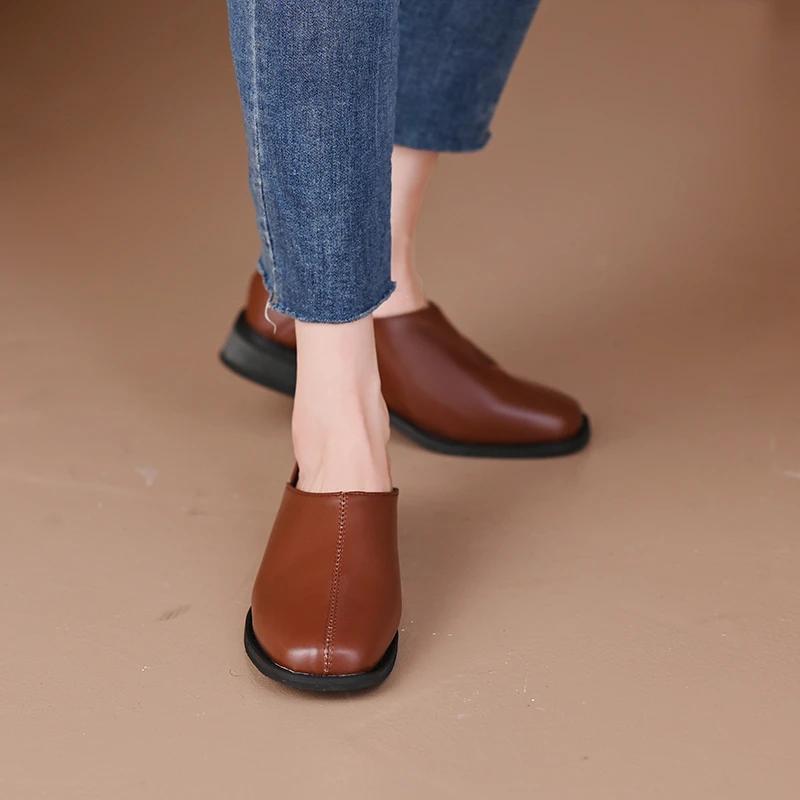 Chaussures vulcanisées pour femmes, sandales d'été, bout carré, coupe peu profonde, simple, rétro, Style français, petites chaussures en cuir