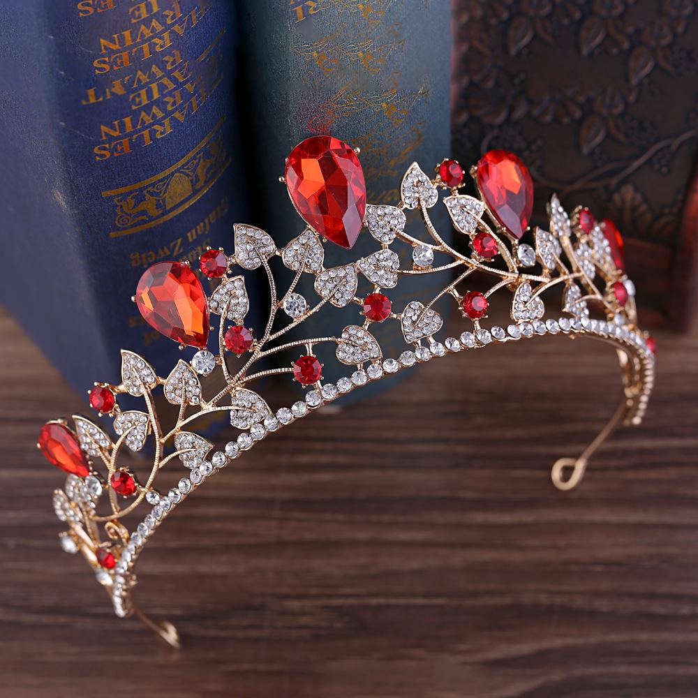 Personalized Style High-end Diamond-encrusted Baroque Wedding Tiara, Wedding Accessories, Leaf Bridal Crown