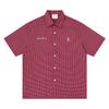 American vintage letter embroidered short-sleeve shirt for men and women, trendy brand loose red pink plaid casual couple commuter shirt