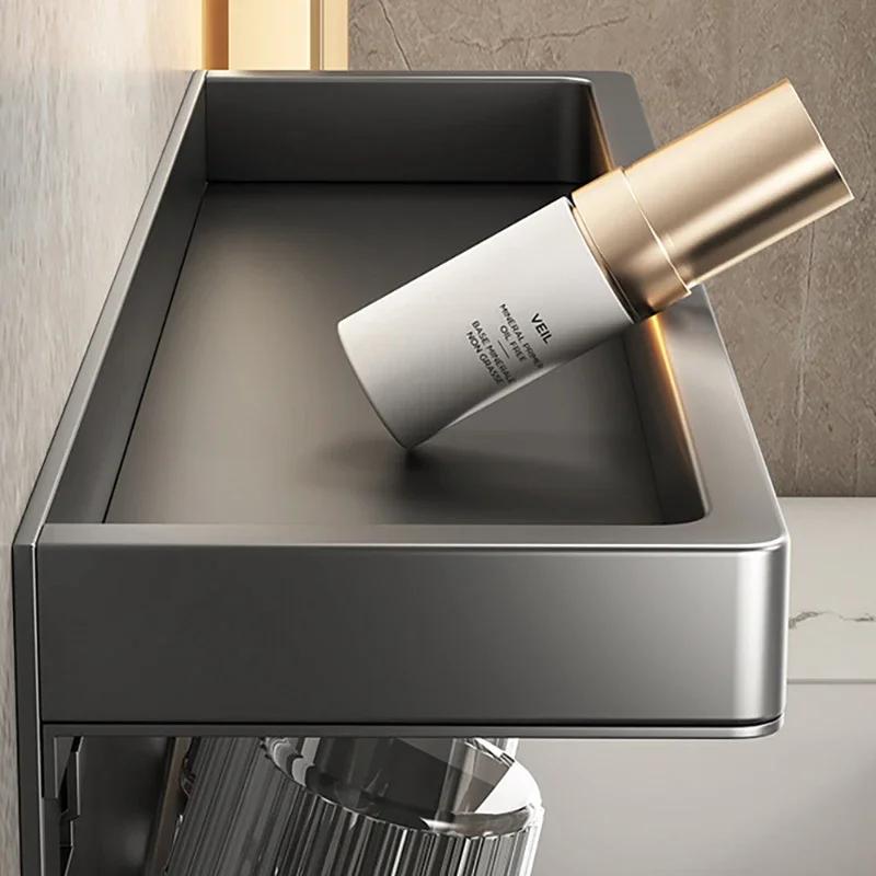 Bathroom Shelf Makeup Storage Organizer Carbon Steel Hair Dryer Holder Bathroom Accessories Wall Shelf with Cup Hook