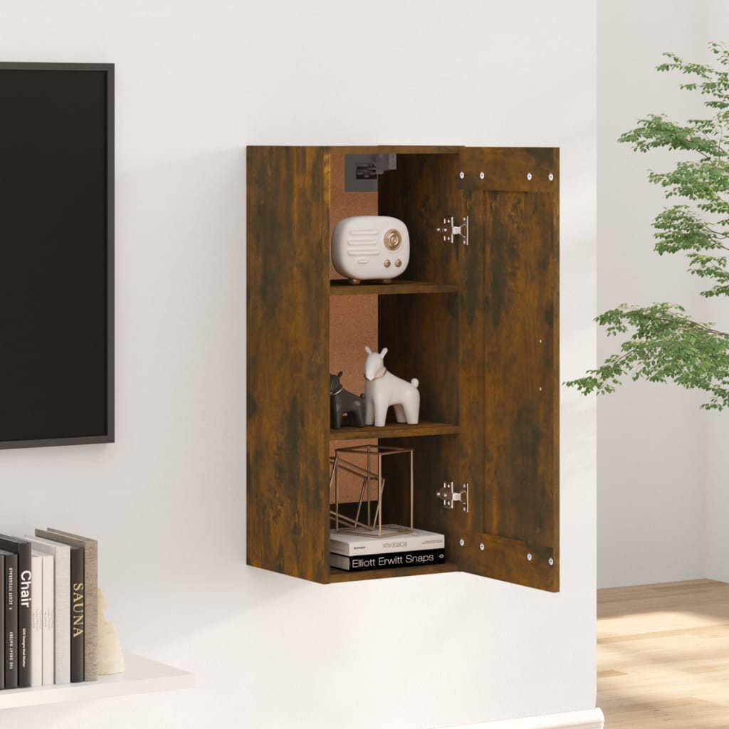 Wall Mounted Cabinet in Smoked Oak Finish 35 x 34 x 90 cm Particleboard