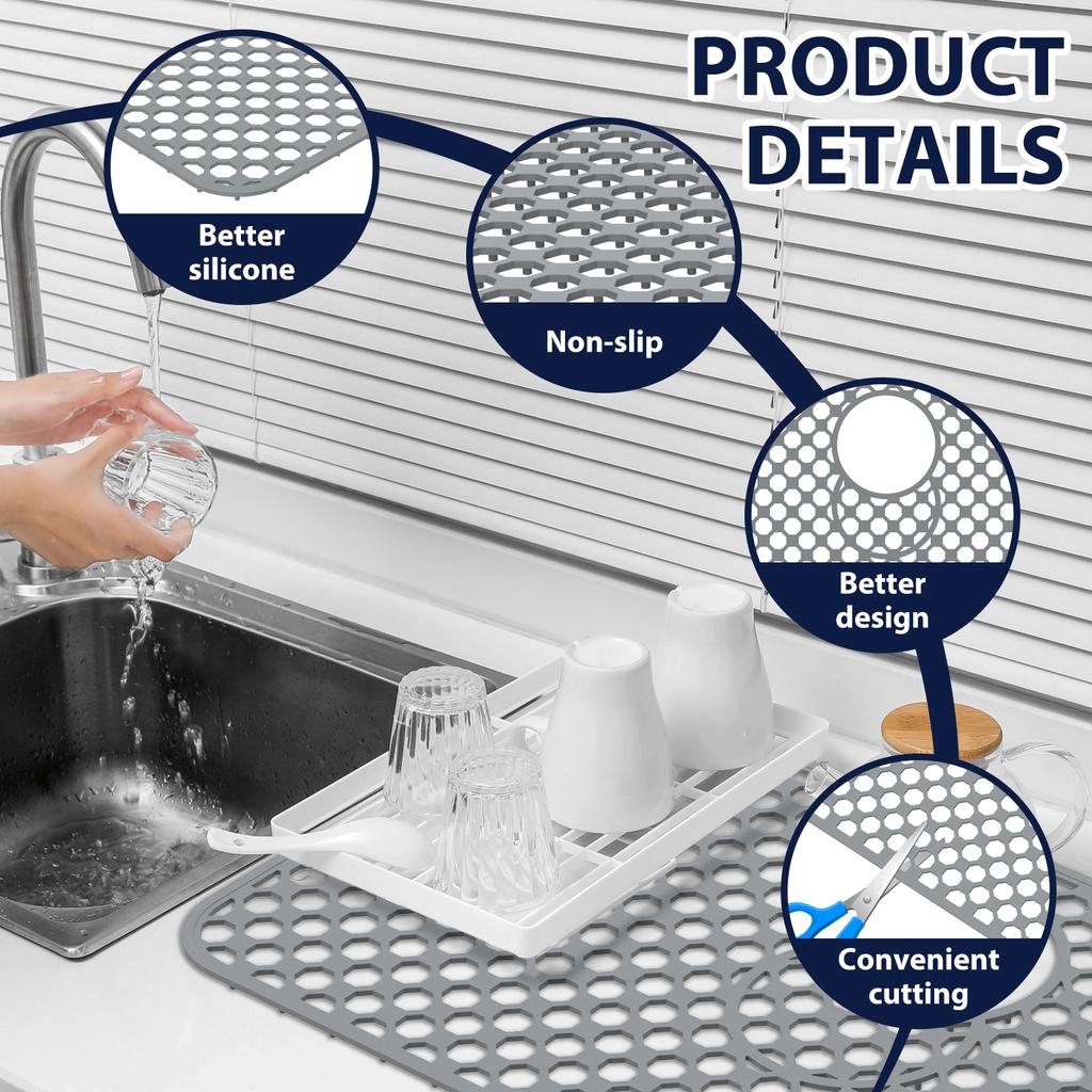 Sink Protectors for Kitchen Sink, Silicone Dish Rack Kitchen Sink Mat Protect Sink from Stains, Damage, Scratches, Sink Mat
