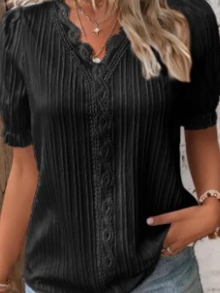Amazon Independent Website  Summer New Vacation Fashion Hollow-out Short-sleeved Women's Shirt