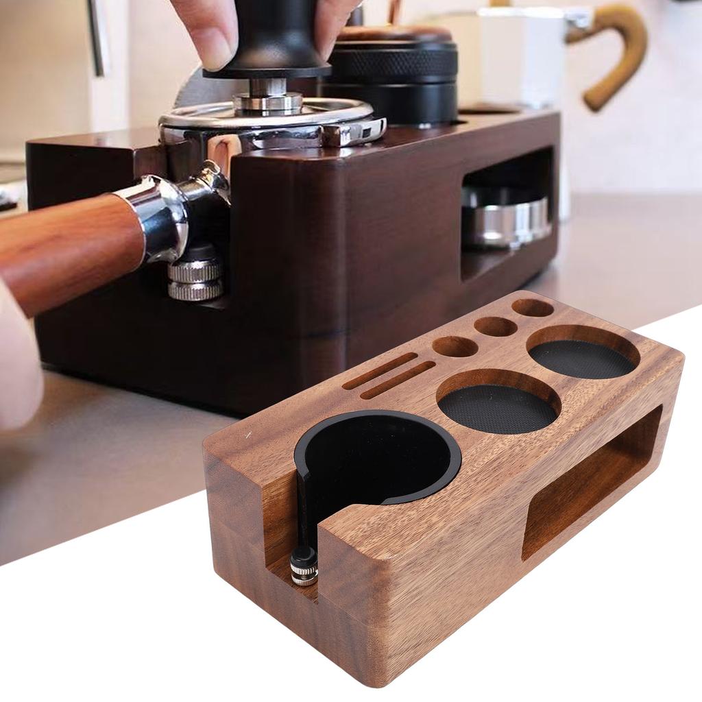 Coffee Tamping Station Wooden Anti Slip Coffee Portafilter Holder Tamper Stand for 51 to 58mm Portafilter Home Kitchen