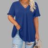 Women S Plus Size Casual Solid Short Sleeve Petal Sleeve V Neck Top