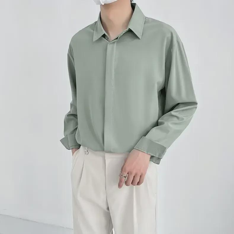 Men's Fashionable Long Sleeve Solid Color Shirt: Light, Mature Style