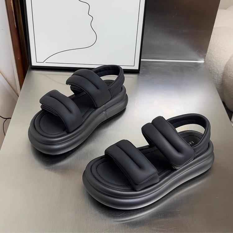

Niche style sandals women s new summer platform Velcro casual versatile high-end bread beach shoes 40 чёрный
