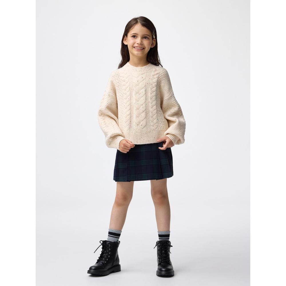Gu By Uniqlo Girls Puff Knit Color Nep Cable Sweater