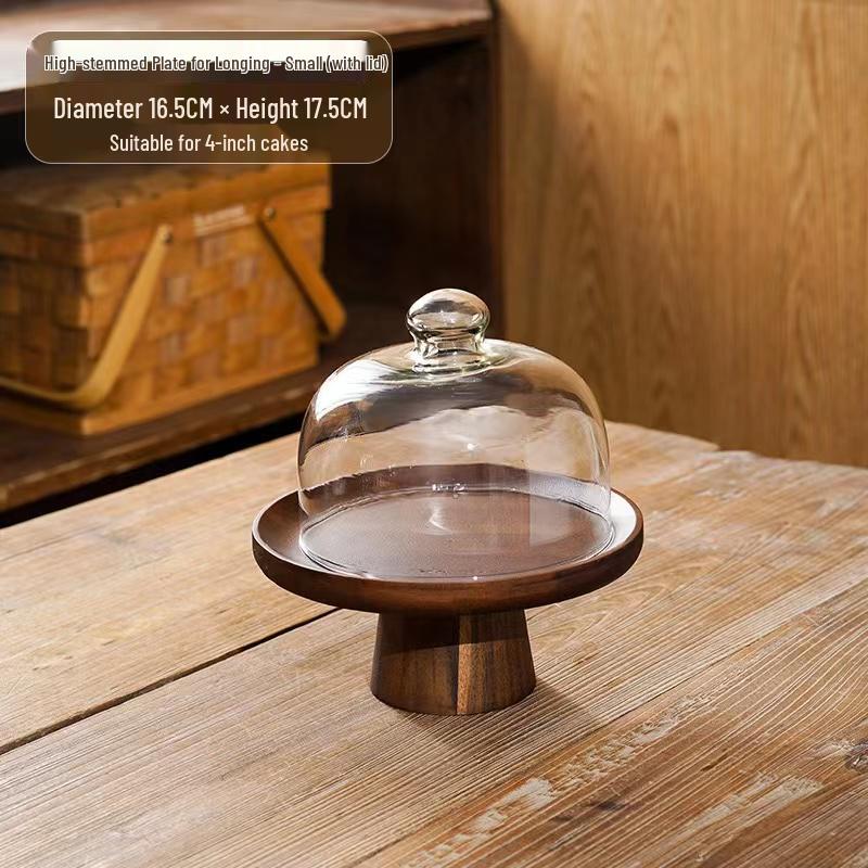 Japanese Style Acacia Wood Cake Stand - High-Footed Dessert Tray and Snack Plate for Living Room Display
