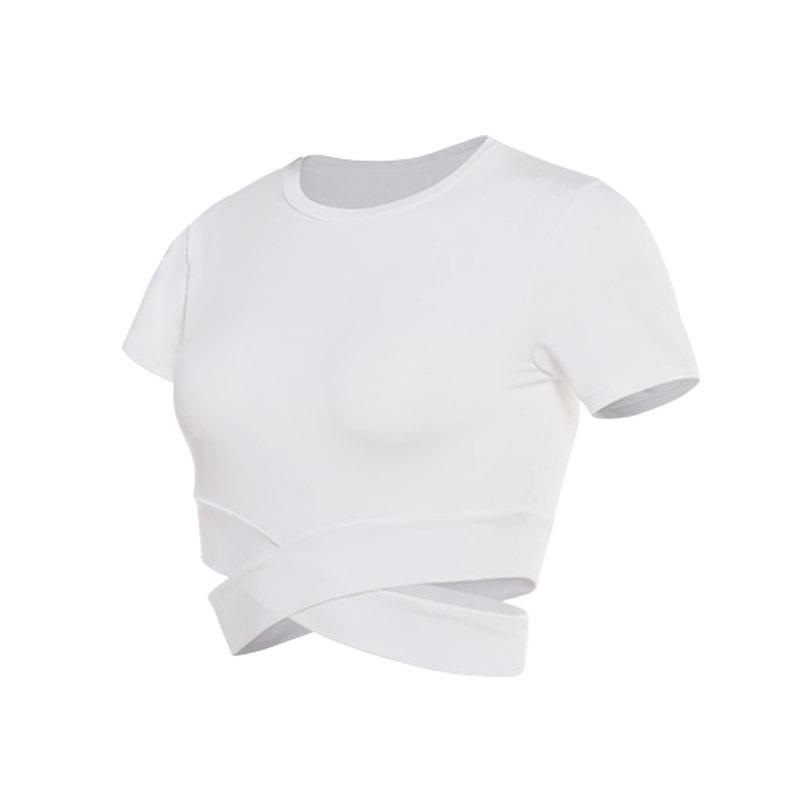 Women's Sports Slim Cross T-shirt Exercise Fitness Tops Revealing Yoga Clothing Running Exercise Short Sleeve