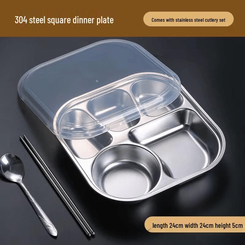 Stainless Steel Segmented Lunch Plate with Lid